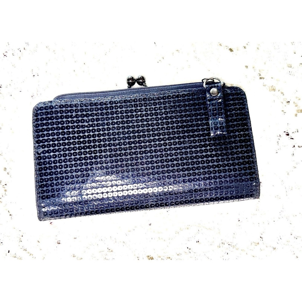 Relic Black Sequin Kiss Lock Wallet Organizer Card Holder Gunmetal Hardware